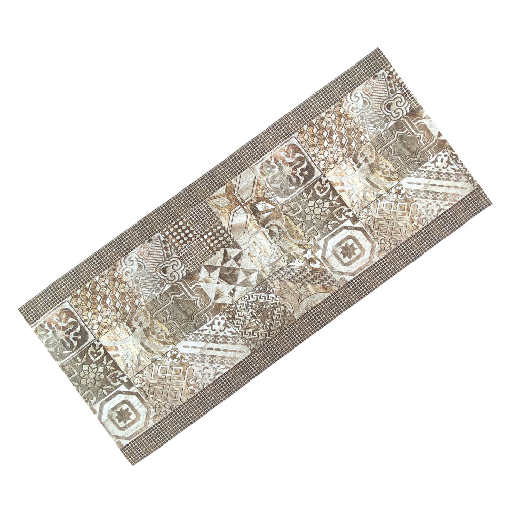 Washable beige kitchen runner with majolica-effect pattern