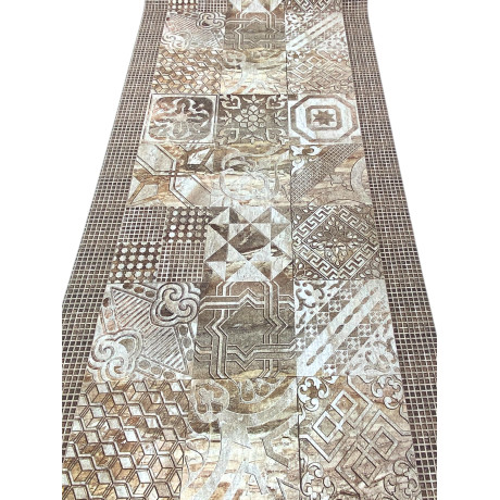 Chemin de cuisine beige lavable à motif effet majolique