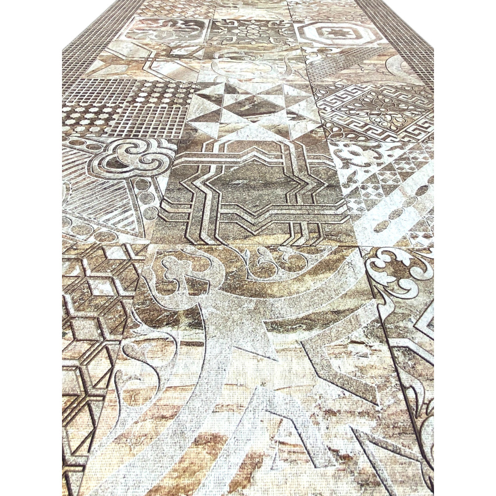 Tappeto Runner Maiolica Beige Antiscivolo – Passatoia Cucina Neutra PVC Lavabile – Made in Italy, Facile da Pulire