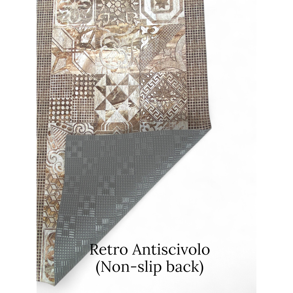 Alfombra de mayólica antideslizante beige - Alfombra de cocina neutra de PVC lavable - Made in Italy, fácil de limpiar