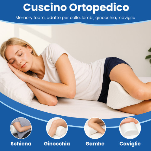 Tex Family Cuscino Ortopedico Memory Foam - Supporto Collo, Schiena, Ginocchia, Caviglie - Antibatterico, Made in Italy