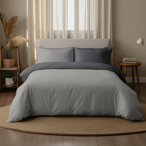 Duotto Duvet Cover 4 Seasons - Double Face Grey and Anthracite, Breathable Microfiber, Oeko-Tex Certified, Made in Italy
