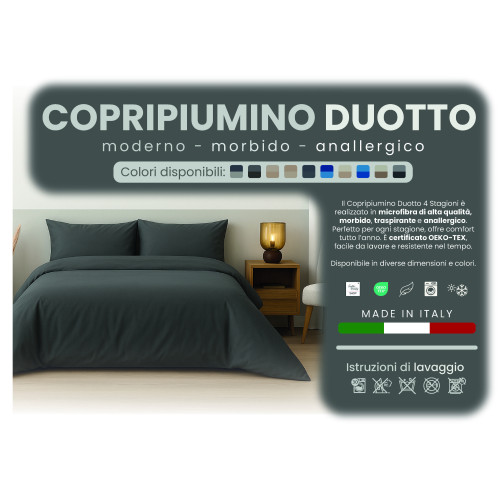Funda nórdica Duotto 4 Estaciones - Doble Cara Gris y Antracita, Microfibra Transpirable, Certificado Oeko-Tex, Made in Italy