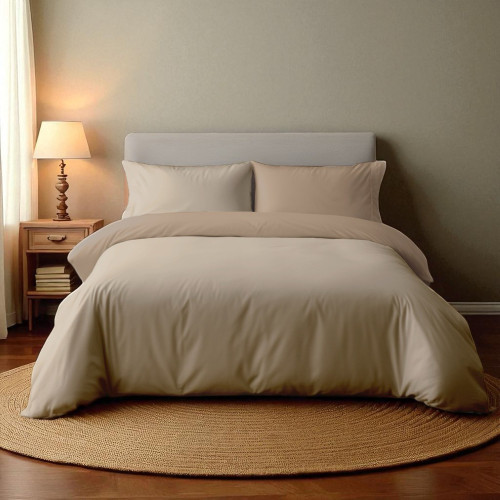 Duotto Duvet Cover 4 Seasons - Double Face Hazelnut and Taupe, Breathable Microfiber, Oeko-Tex Certified, Made in Italy
