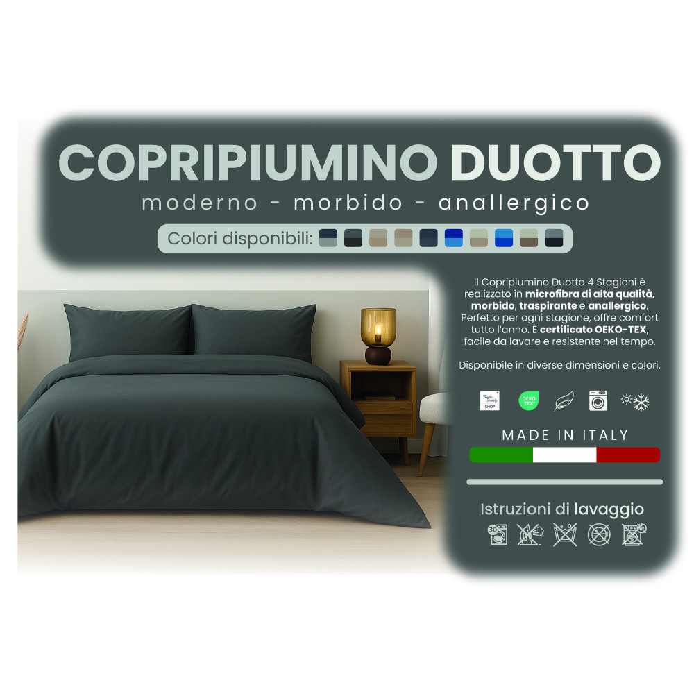 Duotto Duvet Cover 4 Seasons - Double Face Hazelnut and Taupe, Breathable Microfiber, Oeko-Tex Certified, Made in Italy