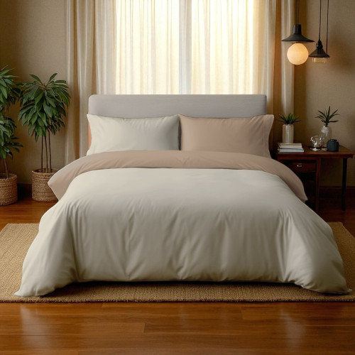 Duotto Bettbezug 4 Jahreszeiten Creme und Haselnuss - weiche und atmungsaktive Mikrofaser, Oeko-Tex, pflegeleicht, Made in Italy