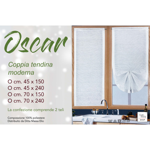 Coppia Tenda Vetro Oscar Bianco – Moderna Semitrasparente in Poliestere Rigato – 2 Teli Eleganti, Lavabile, Pronta all'Uso