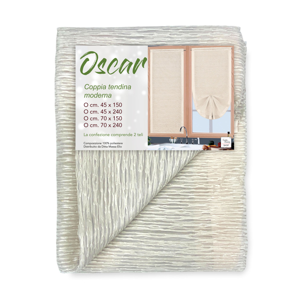 Par de cortinas de cristal Oscar Beige, diseño moderno y semitransparente Par de cortinas de cristal Oscar Beige, diseño moderno y semitransparente