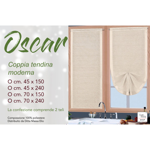 Coppia Tenda Vetro Oscar Beige – Moderna Semitrasparente in Poliestere Rigato – 2 Teli Eleganti, Lavabile, Pronta all'Uso