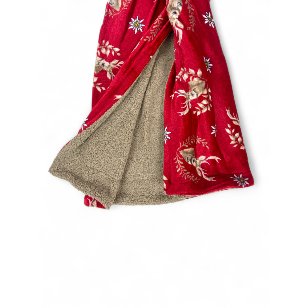Plaid Sherpa Cervi Rosso – Coperta in Pile Agnellato Morbido Stile Tirolese – Retro Tortora, Stampa Cervo e Stelle Alpine