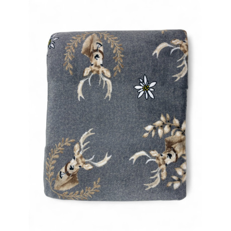 Folded Grey Deer Sherpa Plaid, with Deer and Edelweiss