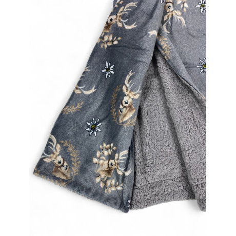 Plaid gris ouvert avec détail cerf, tissu doux et chaud