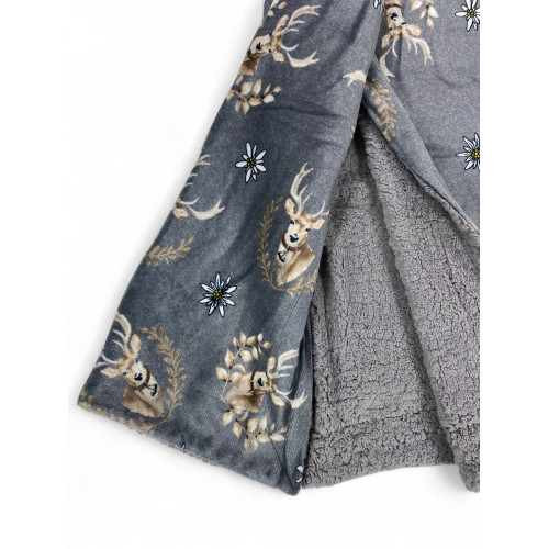 Offenes graues Plaid mit Hirschdetail, weicher und warmer Stoff