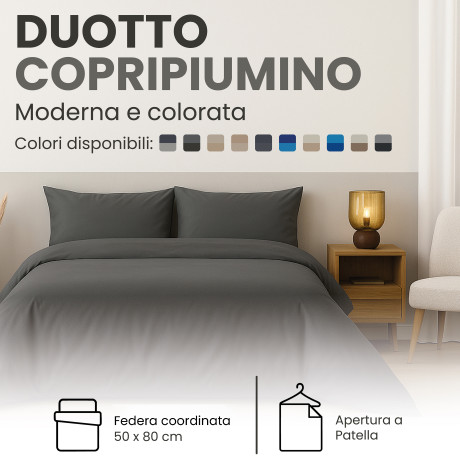 Housse de couette Duotto 4 saisons noisette et taupe - Microfibre respirante, double - Oeko-Tex.