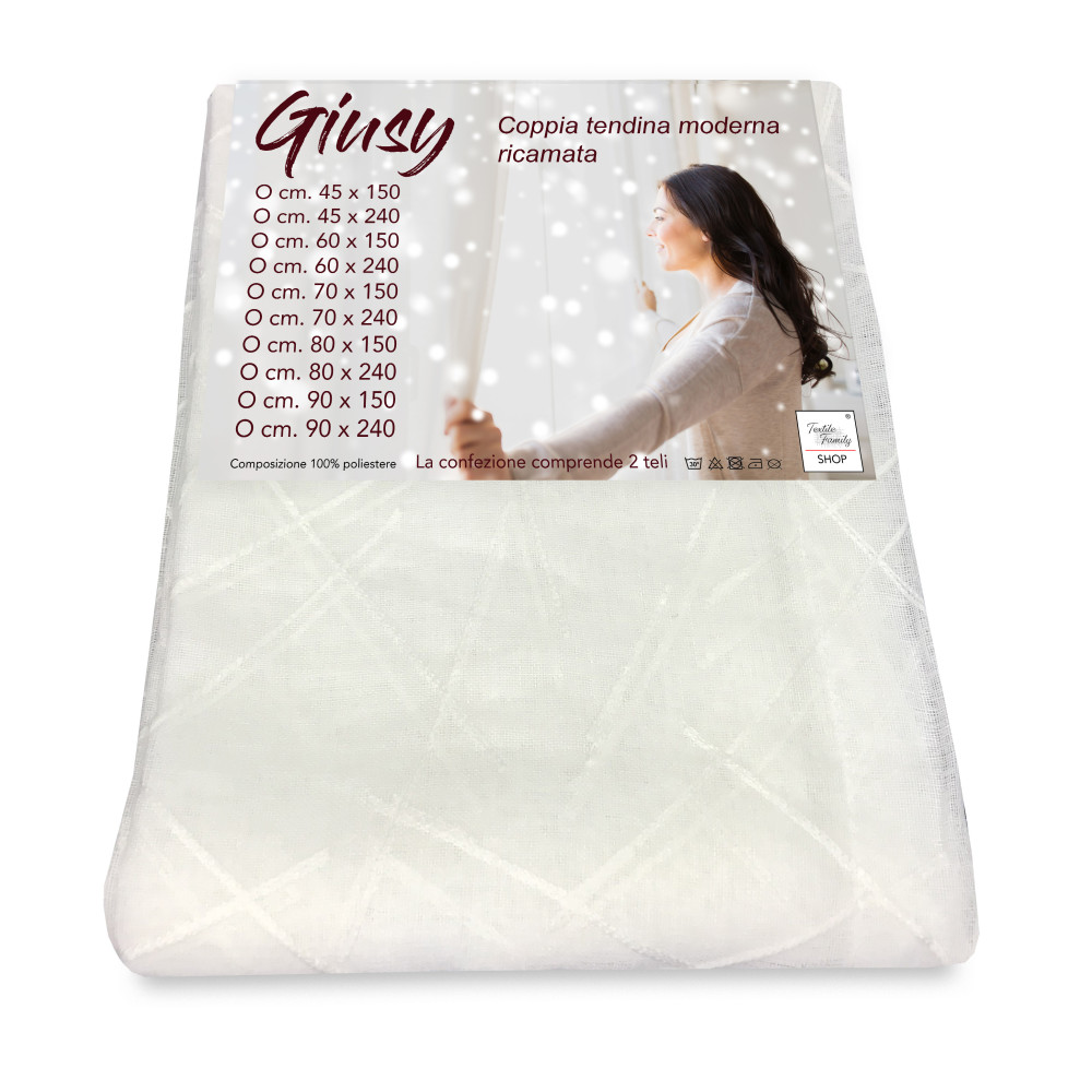 Cortina Giusy White 45×150 cm – par de cortinas de cristal de poliéster semitransparente con efecto bouclé Cortina Giusy White 45×150 cm – par de cortinas de cristal de poliéster semitransparente con efecto bouclé