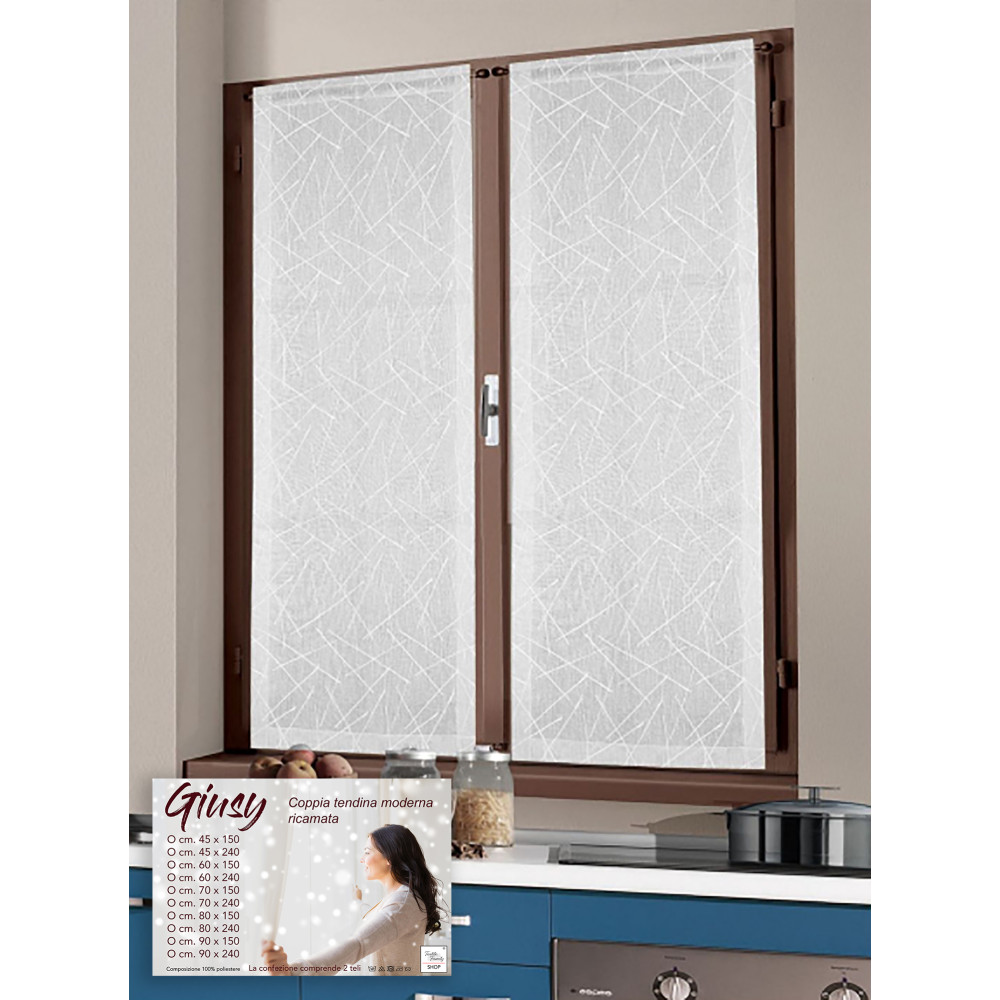 Tendina Giusy Bianco - Coppia Tende Vetro Moderne Semitrasparenti Effetto Bouclè in Poliestere