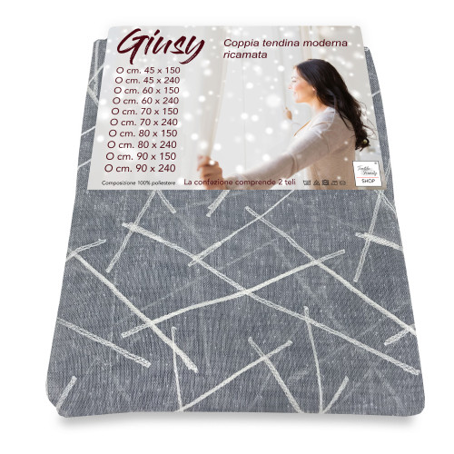 Tendina Giusy Grigio - Coppia Tende Vetro Moderne Semitrasparenti Effetto Bouclè in Poliestere