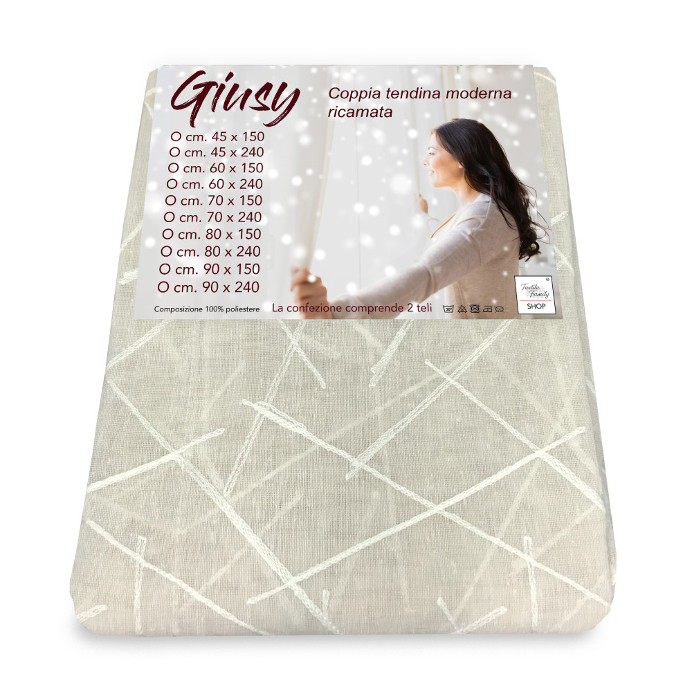 Tendina Giusy Beige - Coppia Tende Vetro Moderne Semitrasparenti Effetto Bouclè in Poliestere