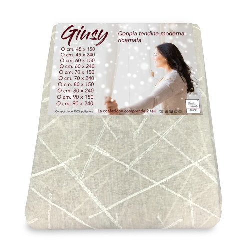 Tendina Giusy Beige - Coppia Tende Vetro Moderne Semitrasparenti Effetto Bouclè in Poliestere