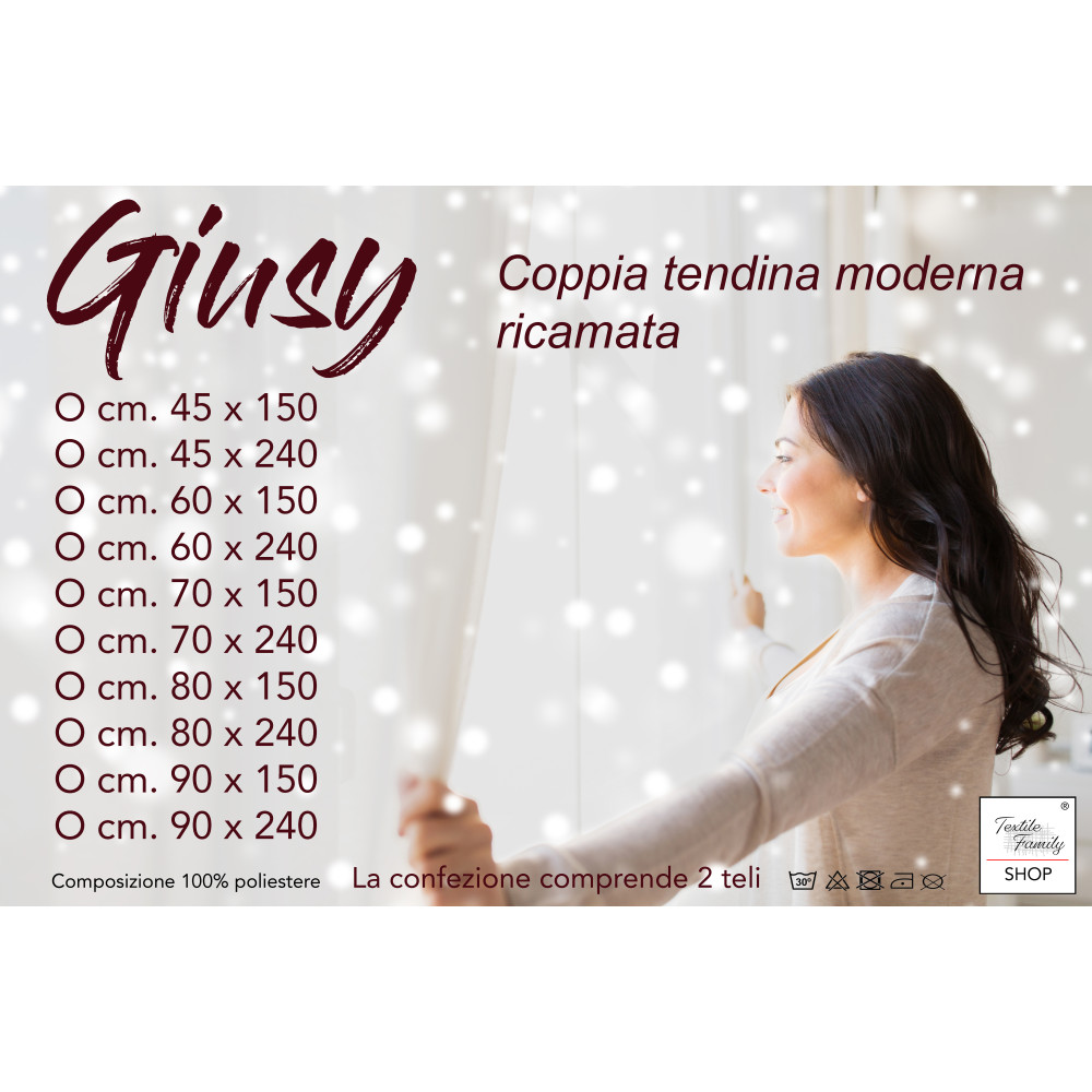 Tendina Giusy Beige - Coppia Tende Vetro Moderne Semitrasparenti Effetto Bouclè in Poliestere