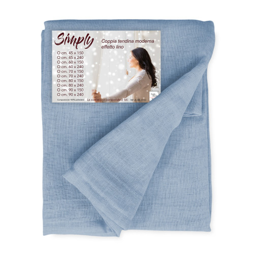 Coppia tendine vetro moderne SIMPLY Azzurro - tessuto poliestere bouclè semitrasparente, orlino tunnel