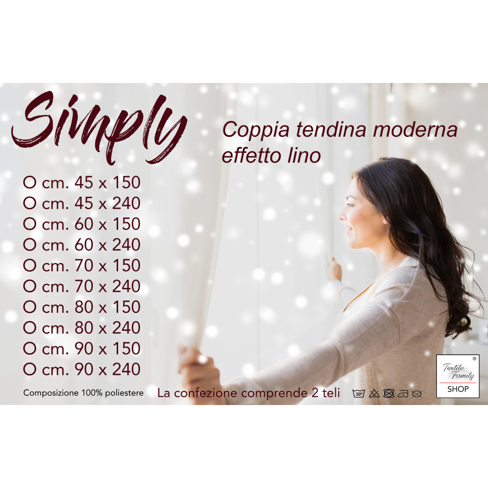 Coppia tendine vetro moderne SIMPLY Azzurro - tessuto poliestere bouclè semitrasparente, orlino tunnel