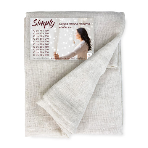 Coppia tendine vetro moderne SIMPLY Beige - tessuto poliestere bouclè semitrasparente, orlino tunnel