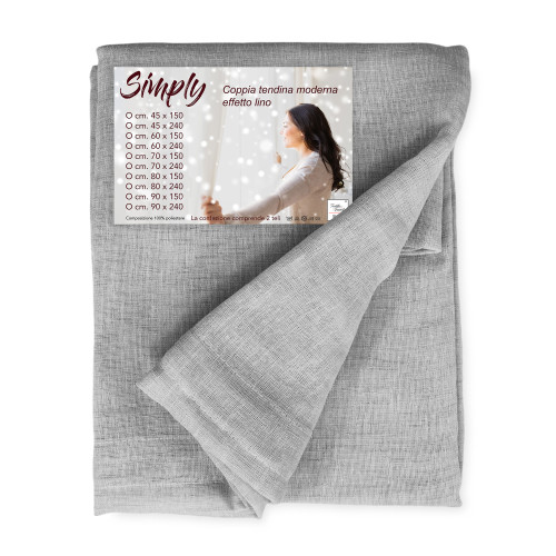 Coppia tendine vetro moderne SIMPLY Grigio - tessuto poliestere bouclè semitrasparente, orlino tunnel