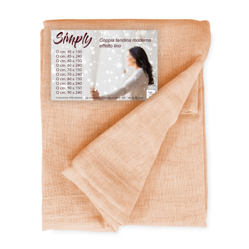 Coppia tendine vetro moderne SIMPLY Salmone - tessuto poliestere bouclè semitrasparente, orlino tunnel