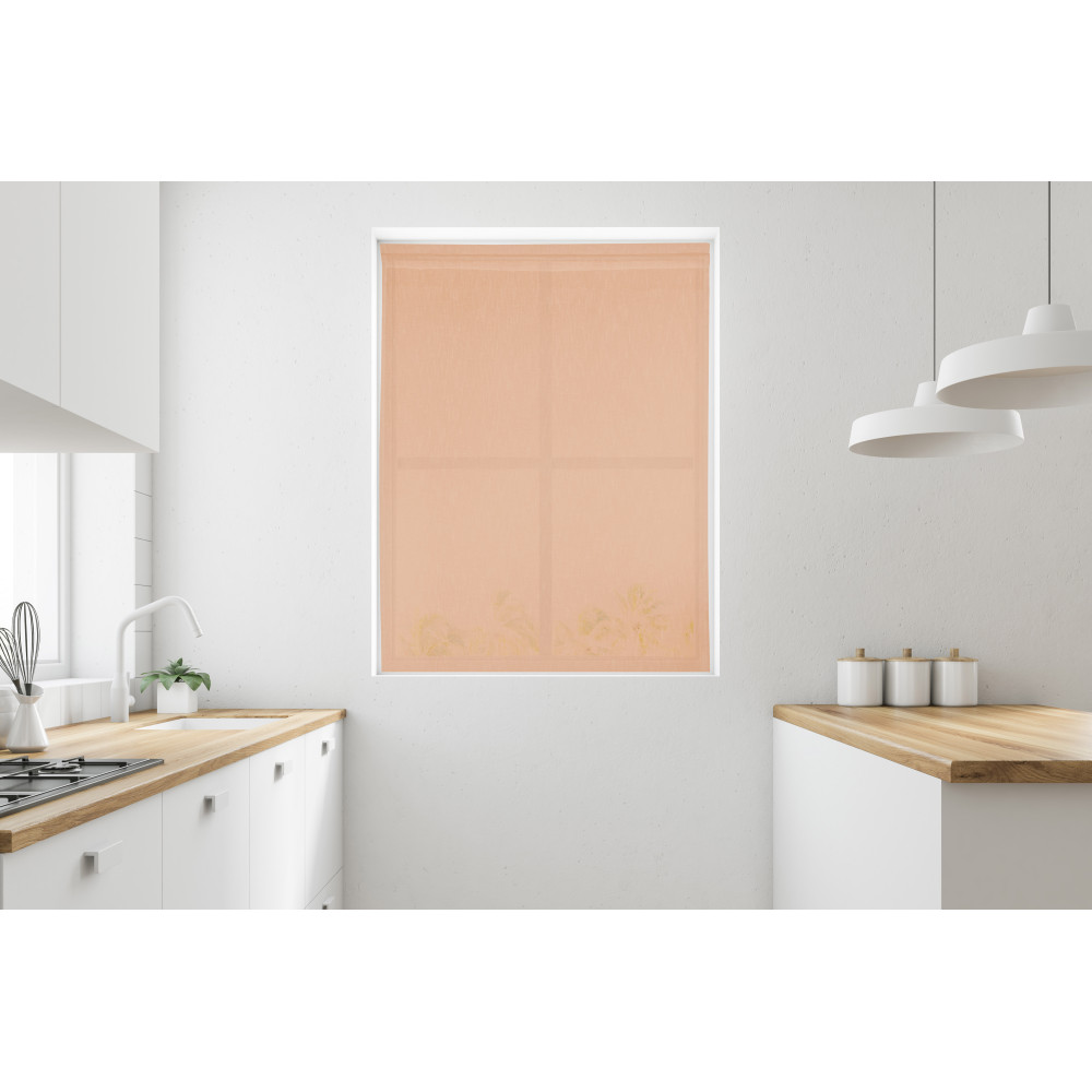 Coppia tendine vetro moderne SIMPLY Salmone - tessuto poliestere bouclè semitrasparente, orlino tunnel