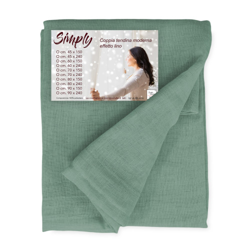 Coppia tendine vetro moderne SIMPLY Verde - tessuto poliestere bouclè semitrasparente, orlino tunnel