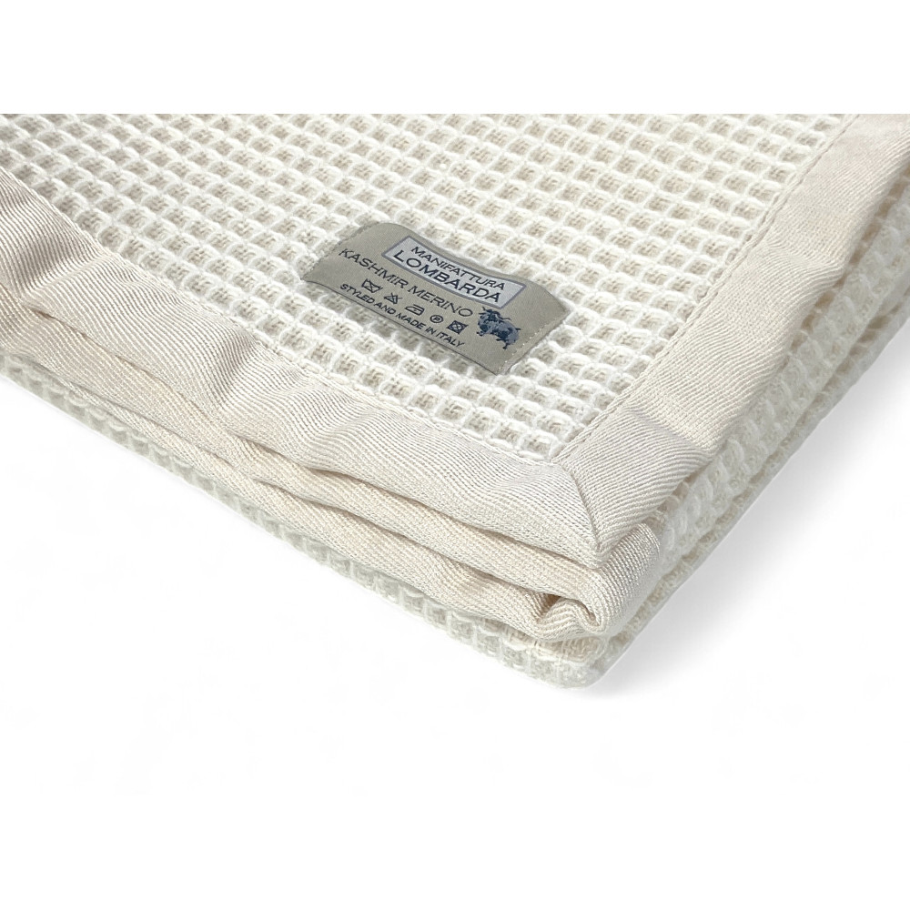 Coperta baby lana Merino & Kashmir nido d’ape – anti-pilling, Made in Italy, per culla navicella carrozzina lettino