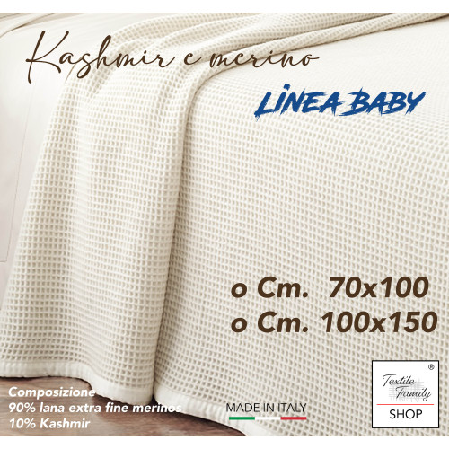 Coperta baby lana Merino & Kashmir nido d’ape – anti-pilling, Made in Italy, per culla navicella carrozzina lettino
