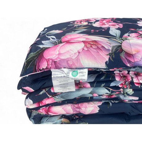 Piumone matrimoniale invernale Stream 500 gr fantasia floreale rosa su fondo blu notte 80% piuma 20% piumino