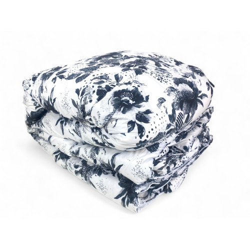 Piumone Matrimoniale Invernale Stream 500 gr - Piumino 80% Piuma 20% Piumino - Fantasia Floreale Nero Inchiostro