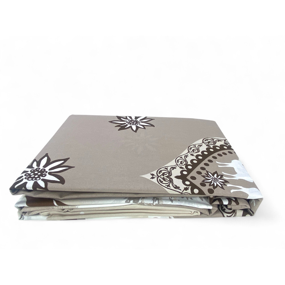 Housse de couette tyrolienne beige avec lutins - 100 % coton, motif d’hiver alpin, douce et respirante