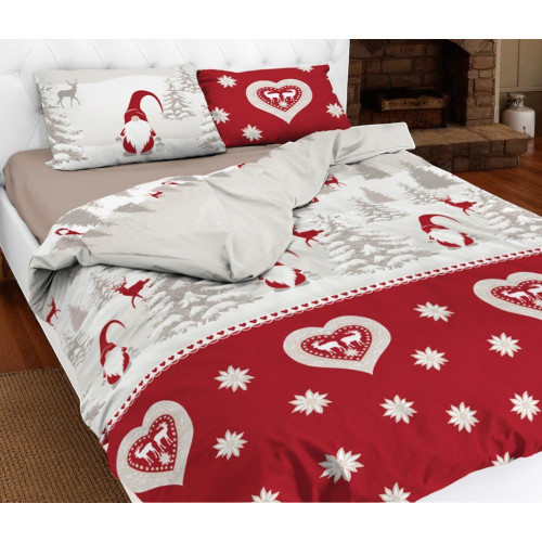 Red Tyrolean Duvet Cover with Goblins - 100% Cotton, Alpine Christmas Pattern, Soft and Breathable