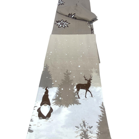 Completo copripiumino in cotone - versione beige con fantasia invernale e federe abbinate