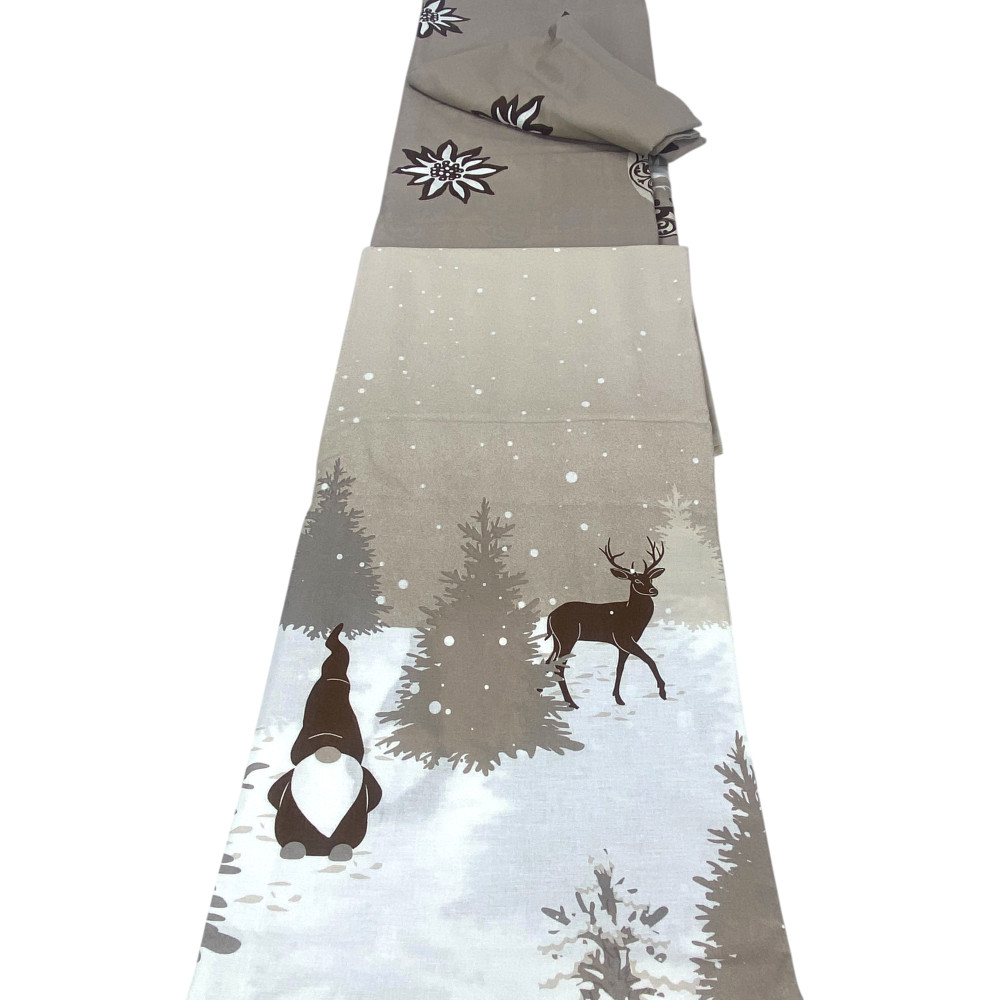 Funda nórdica tirolesa beige con duendecillo - 100% algodón, patrón de invierno alpino, suave y transpirable