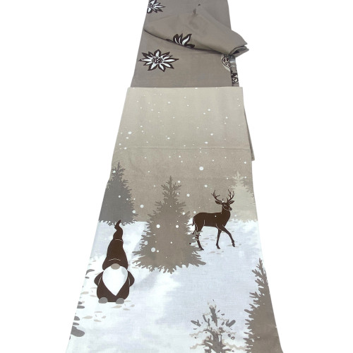 Completo copripiumino in cotone - versione beige con fantasia invernale e federe abbinate
