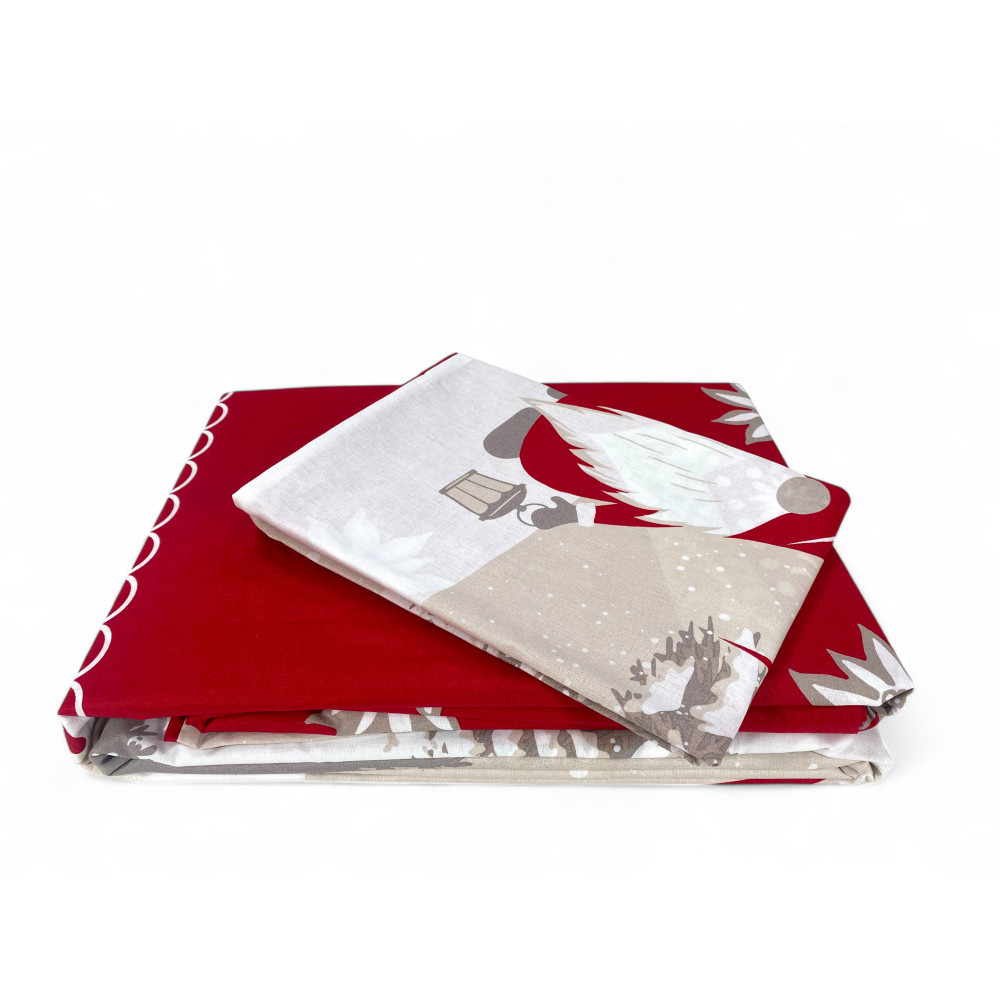 Red Tyrolean Duvet Cover with Goblins - 100% Cotton, Alpine Christmas Pattern, Soft and Breathable