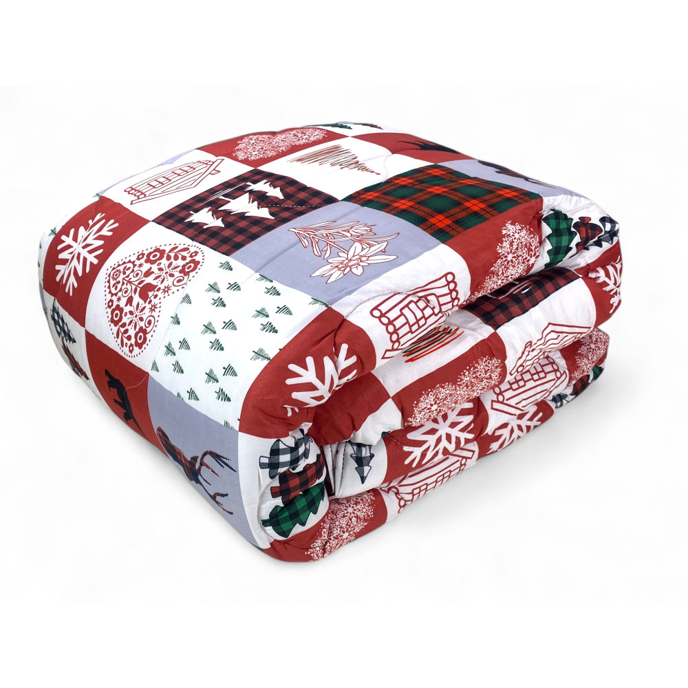 Red Check Bow Quilt – Winterbettdecke im Bergstil, rotes Patchwork
