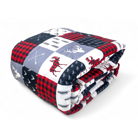 Grau karierte Schleifendecke – Graue, rote und schwarze Patchwork-Winterdecke