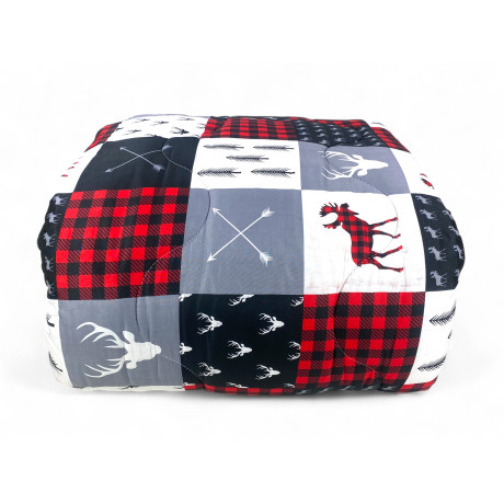 Grau karierte Schleifendecke – Graue, rote und schwarze Patchwork-Winterdecke