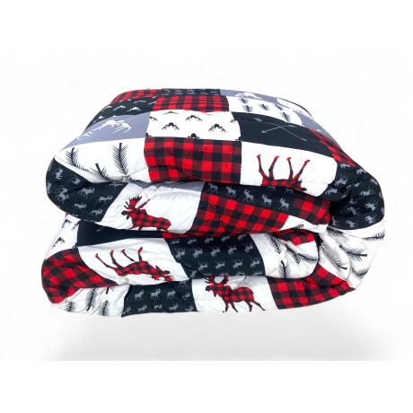 Grau karierte Schleifendecke – Graue, rote und schwarze Patchwork-Winterdecke
