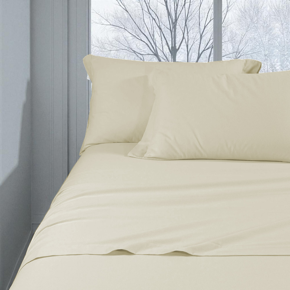 Cremefarbenes Winterlaken-Set aus festem Flanell – 100% Baumwollfleece, Anti-Pilling, warm und weich, Made in Italy