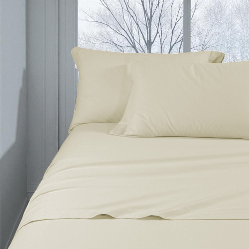 Ensemble de draps d’hiver en flanelle unie crème – 100 % molleton de coton, anti-boulochage, chaud et doux, fabriqué en Italie