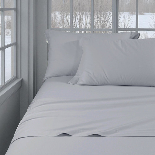 Ensemble de draps d’hiver en flanelle grise unie – 100 % molleton de coton, anti-boulochage, chaud et doux, fabriqué en Italie