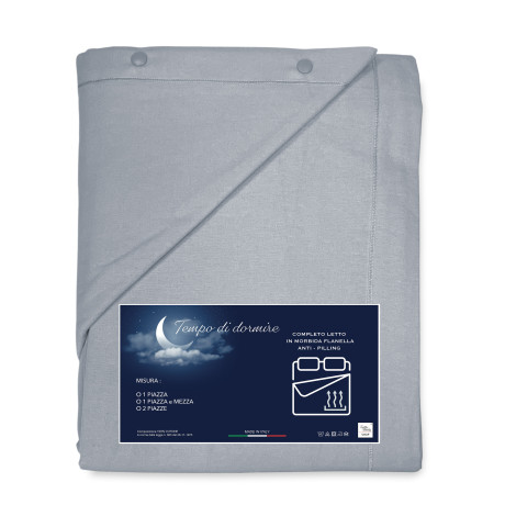 Completo lenzuolo flanella grigio tinta unita – 100% cotone caldo e morbido