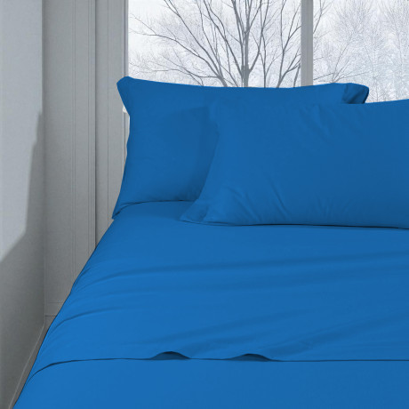 Completo lenzuolo flanella bluette tinta unita – 100% cotone caldo e morbido